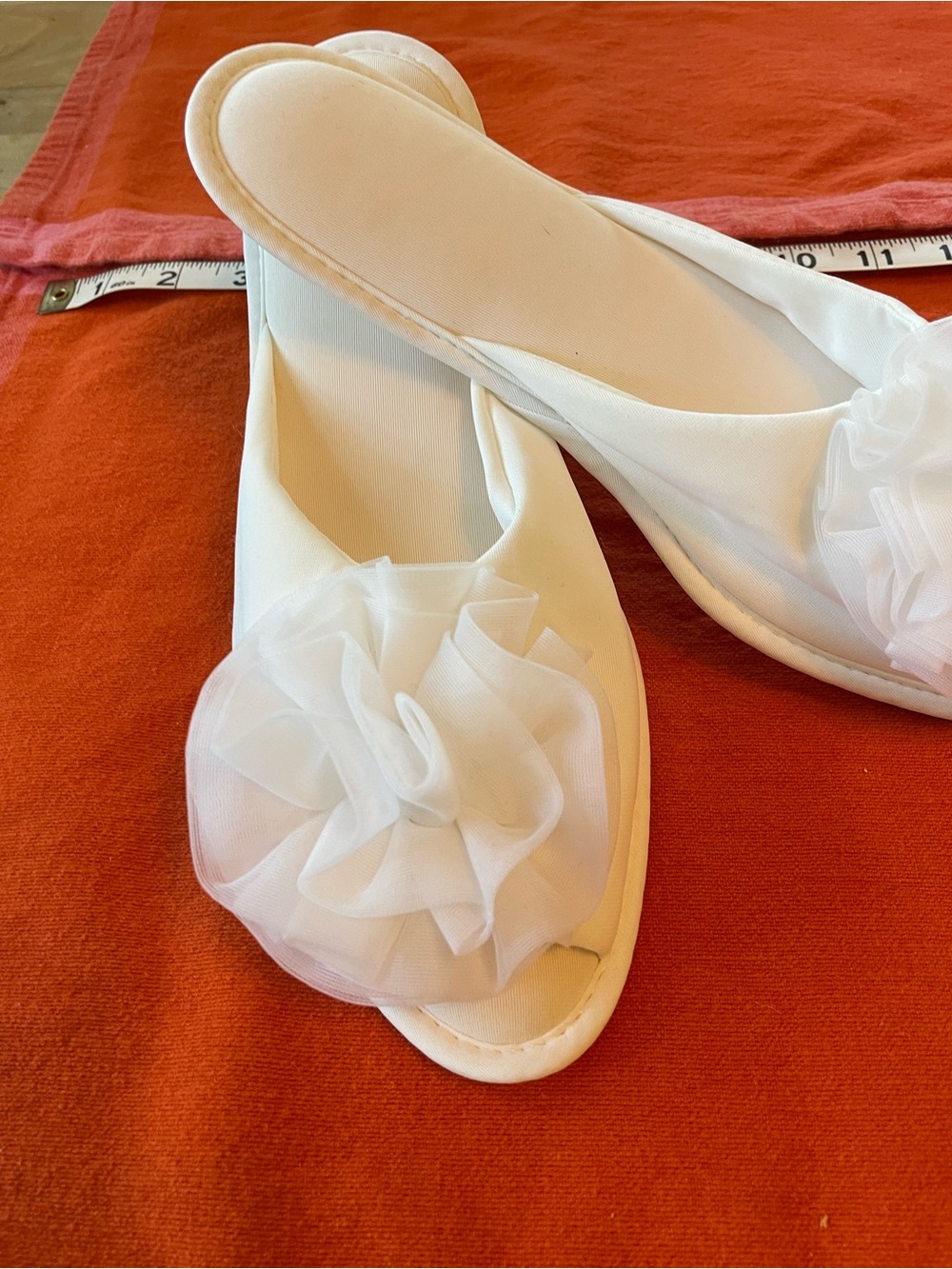 White Floral Slippers in White  for Women Vintage Bridal Trousseau
